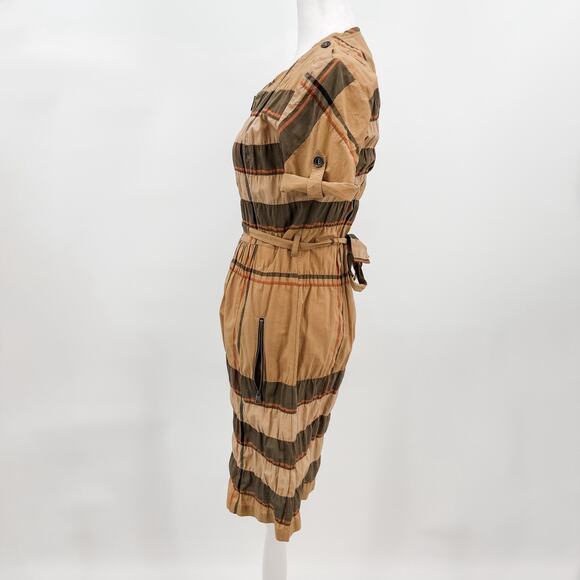 Burberry Dress Shirt Plaid Classic Nova Check Tan Brown US 2 Summer Print Black - Picture 4 of 14